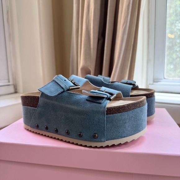 New Free People Rule Breaker Flatform Sandal Shoes Platform in Blue Suede 37 - Picture 5 of 15